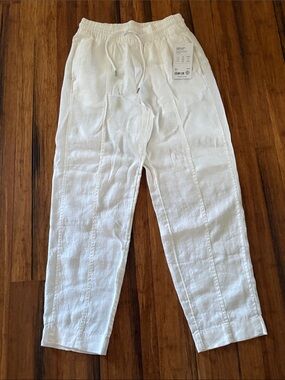 Athleta White Elastic-Waist Linen Trousers